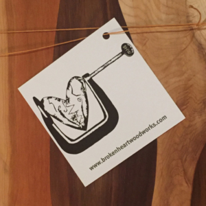 broken heart wood works cutting board business card